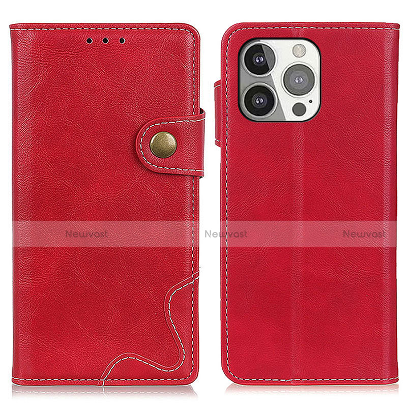 Leather Case Stands Flip Cover A06 Holder for Apple iPhone 14 Pro Max Red