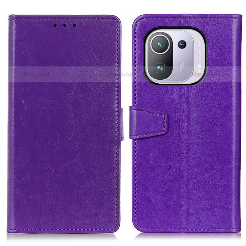 Leather Case Stands Flip Cover A06D Holder for Xiaomi Mi 11 Pro 5G Purple