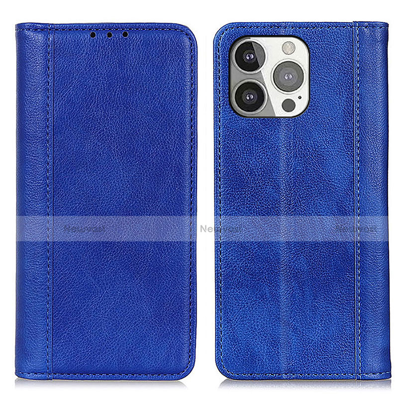 Leather Case Stands Flip Cover A08 Holder for Apple iPhone 14 Pro Max Blue