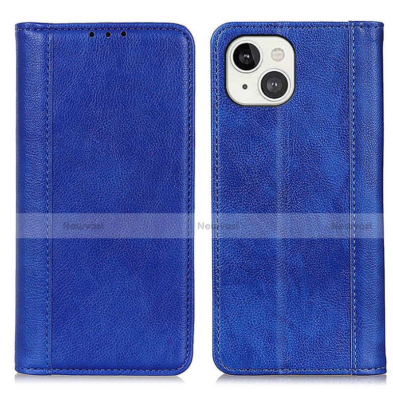 Leather Case Stands Flip Cover A08 Holder for Apple iPhone 15 Blue