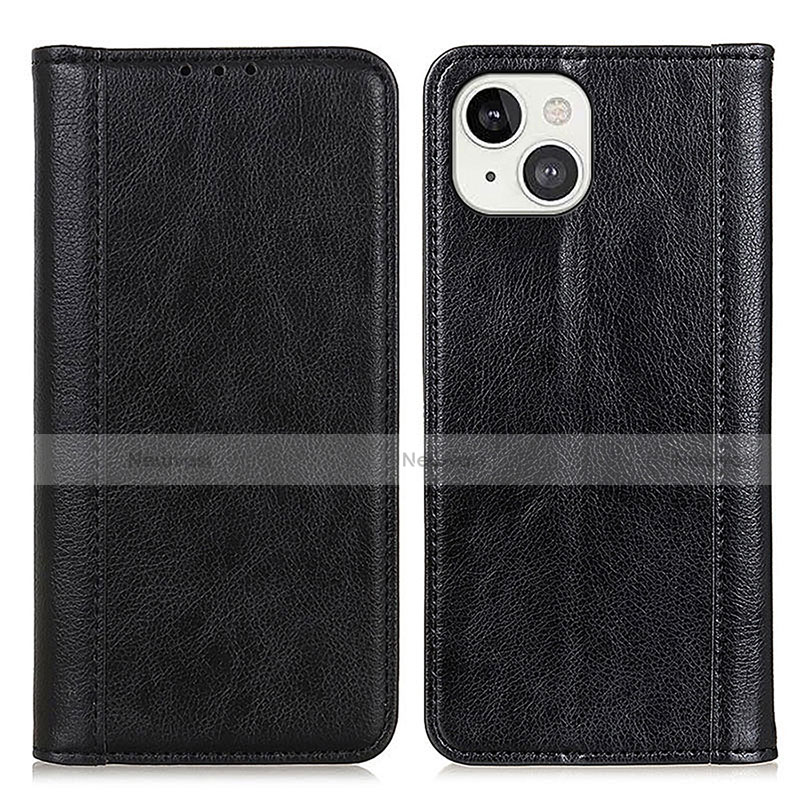 Leather Case Stands Flip Cover A08 Holder for Apple iPhone 15 Plus Black