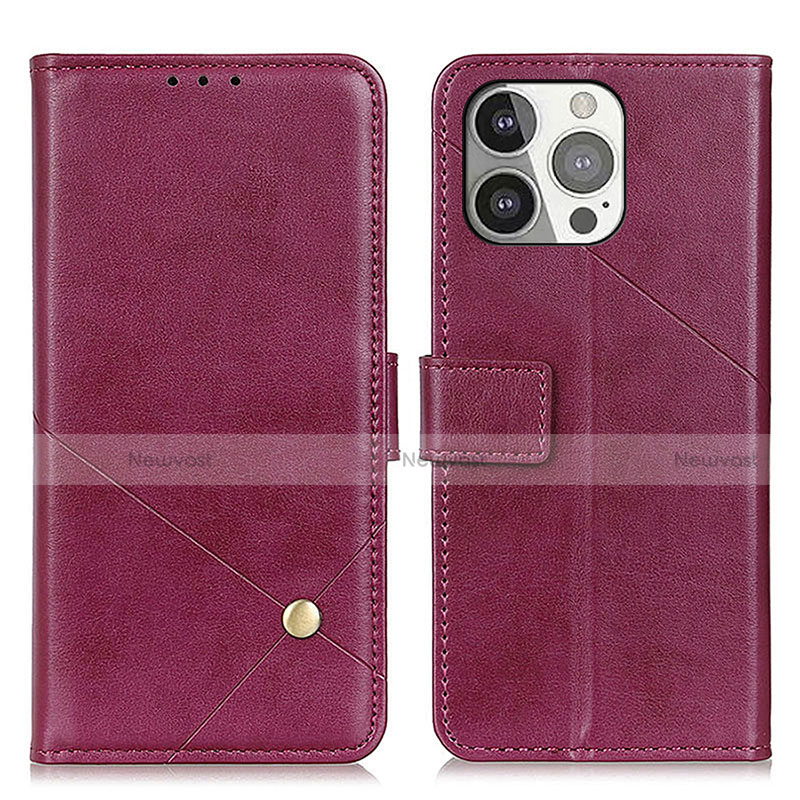 Leather Case Stands Flip Cover A09 Holder for Apple iPhone 14 Pro Max Purple