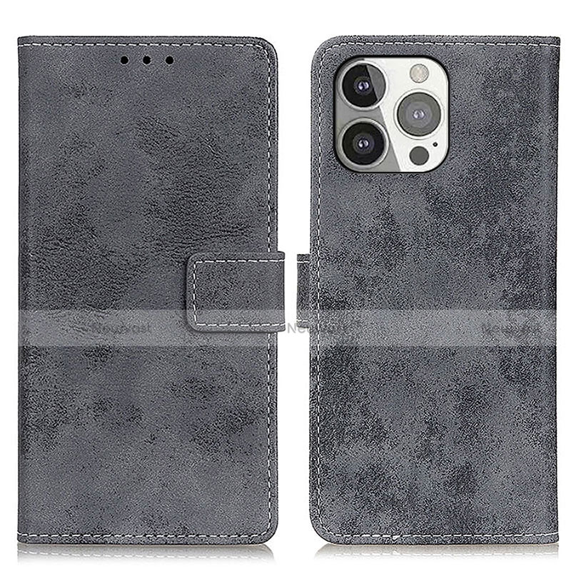 Leather Case Stands Flip Cover A10 Holder for Apple iPhone 14 Pro Max Gray