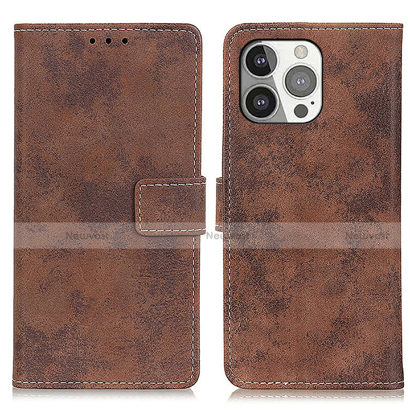 Leather Case Stands Flip Cover A10 Holder for Apple iPhone 15 Pro Brown