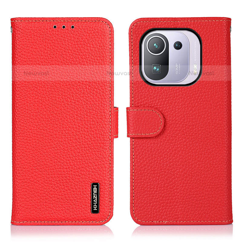 Leather Case Stands Flip Cover B01H Holder for Xiaomi Mi 11 Pro 5G Red