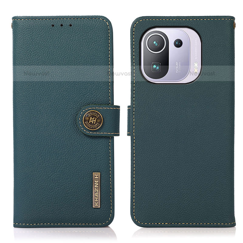 Leather Case Stands Flip Cover B02H Holder for Xiaomi Mi 11 Pro 5G Green