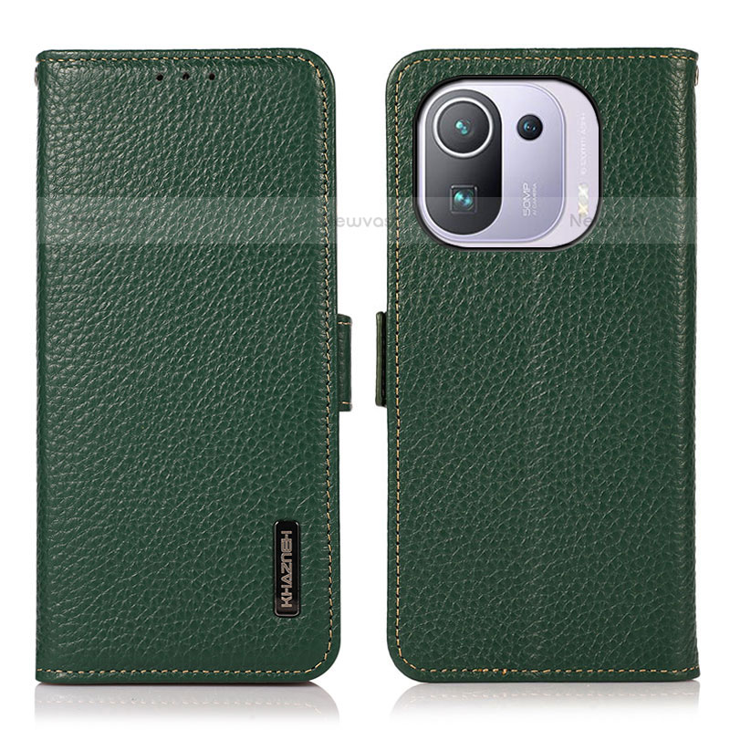 Leather Case Stands Flip Cover B03H Holder for Xiaomi Mi 11 Pro 5G Green