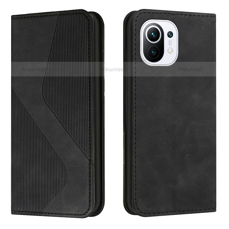 Leather Case Stands Flip Cover C02 Holder for Xiaomi Mi 11 5G Black