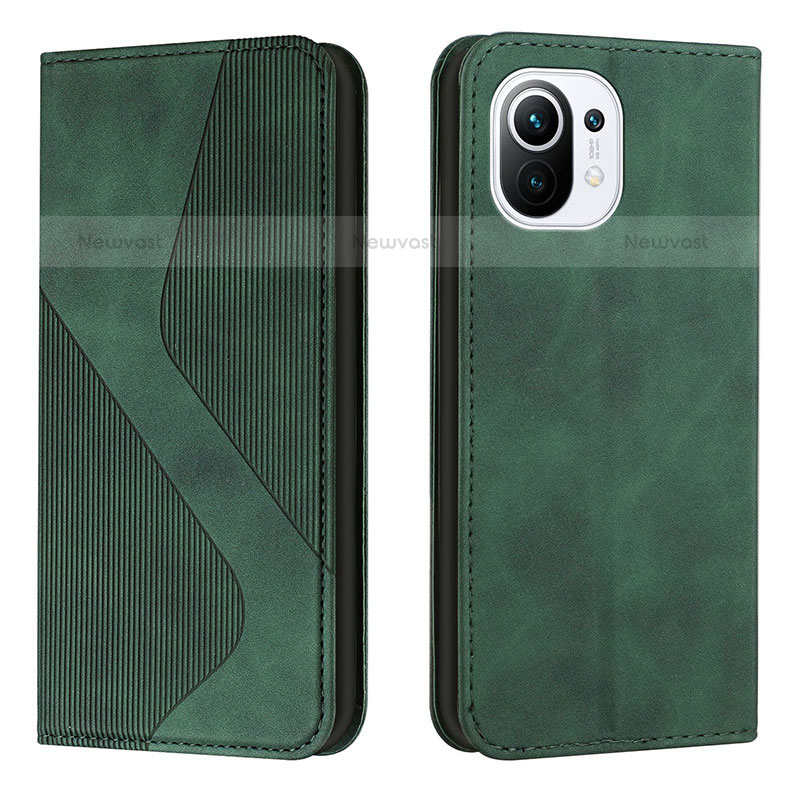 Leather Case Stands Flip Cover C02 Holder for Xiaomi Mi 11 5G Green