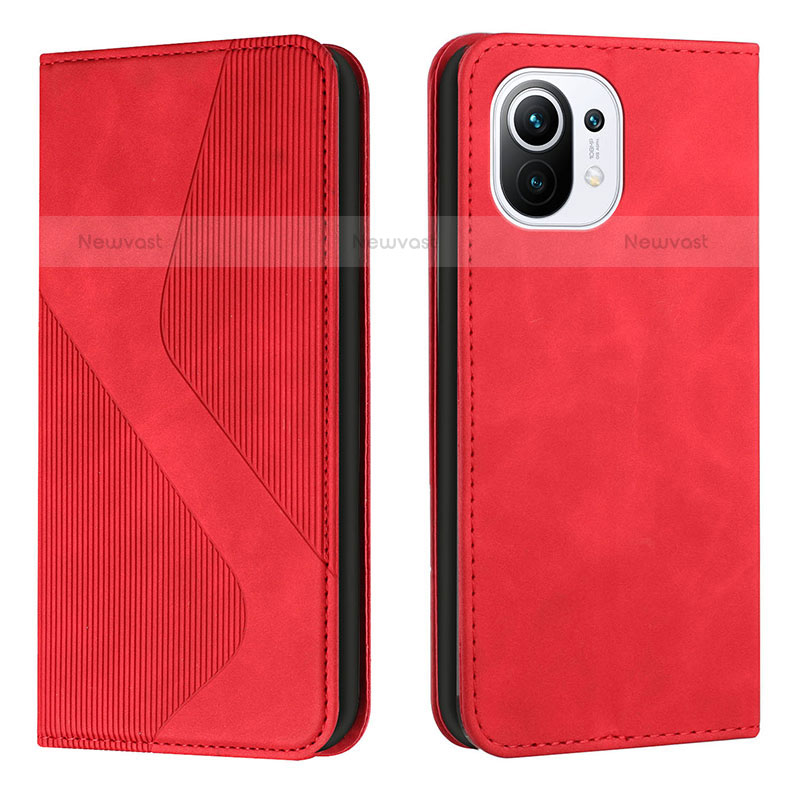 Leather Case Stands Flip Cover C02 Holder for Xiaomi Mi 11 5G Red