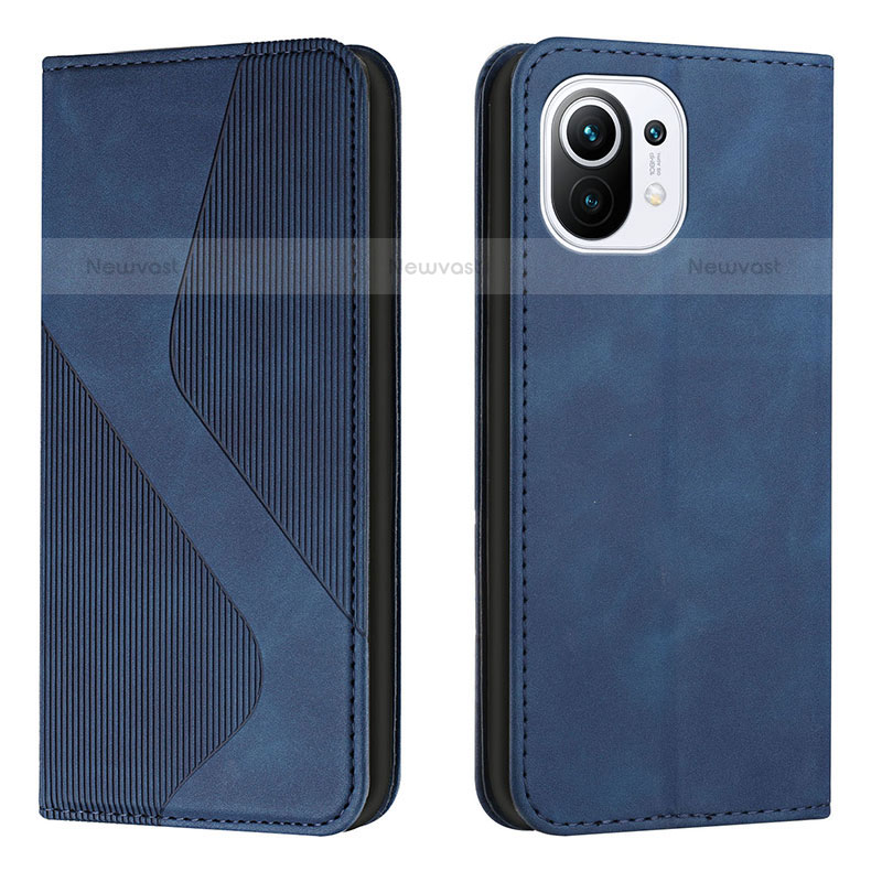 Leather Case Stands Flip Cover C02 Holder for Xiaomi Mi 11 Lite 4G Blue