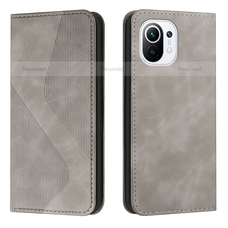 Leather Case Stands Flip Cover C02 Holder for Xiaomi Mi 11 Lite 4G Gray