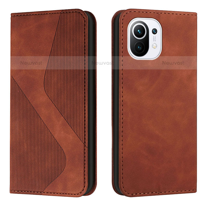 Leather Case Stands Flip Cover C02 Holder for Xiaomi Mi 11 Lite 5G Brown