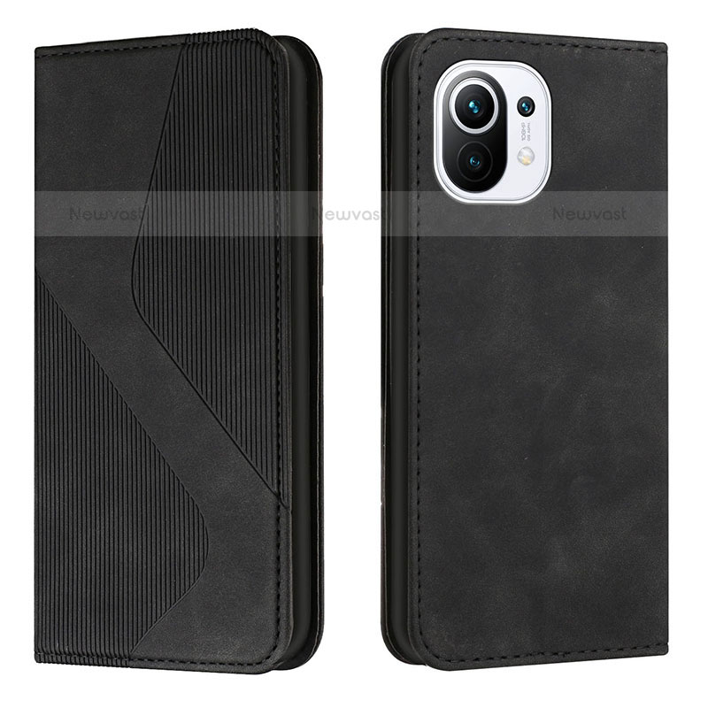 Leather Case Stands Flip Cover C02 Holder for Xiaomi Mi 11 Lite 5G NE Black