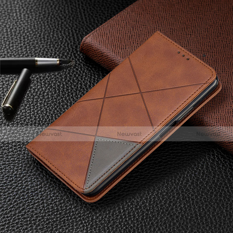 Leather Case Stands Flip Cover C02 Holder for Xiaomi Redmi Note 9 Brown