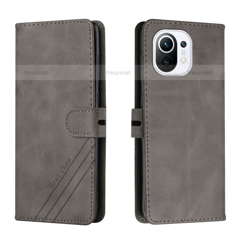 Leather Case Stands Flip Cover C03 Holder for Xiaomi Mi 11 Lite 5G NE Gray