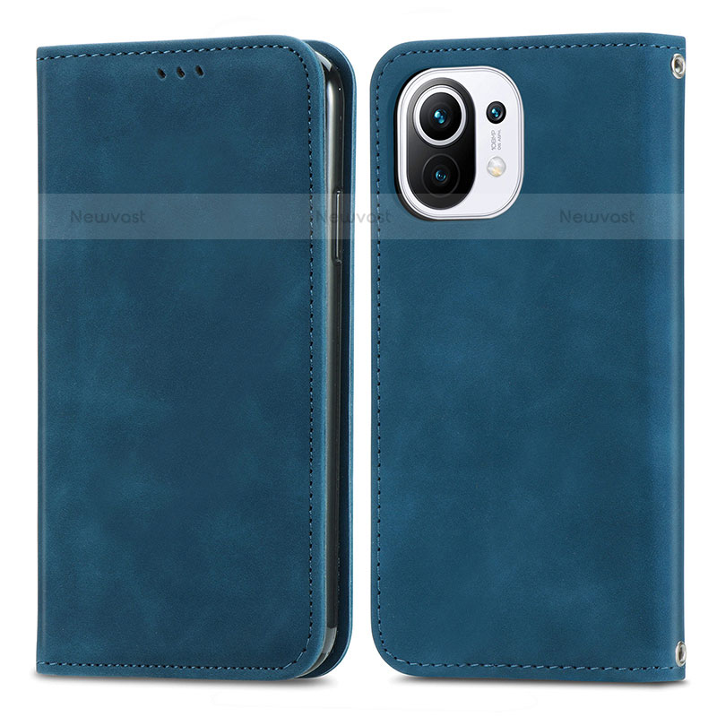 Leather Case Stands Flip Cover C05 Holder for Xiaomi Mi 11 5G Blue