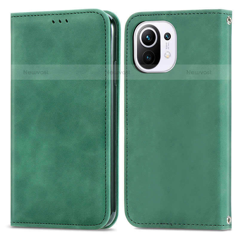 Leather Case Stands Flip Cover C05 Holder for Xiaomi Mi 11 Lite 4G Green