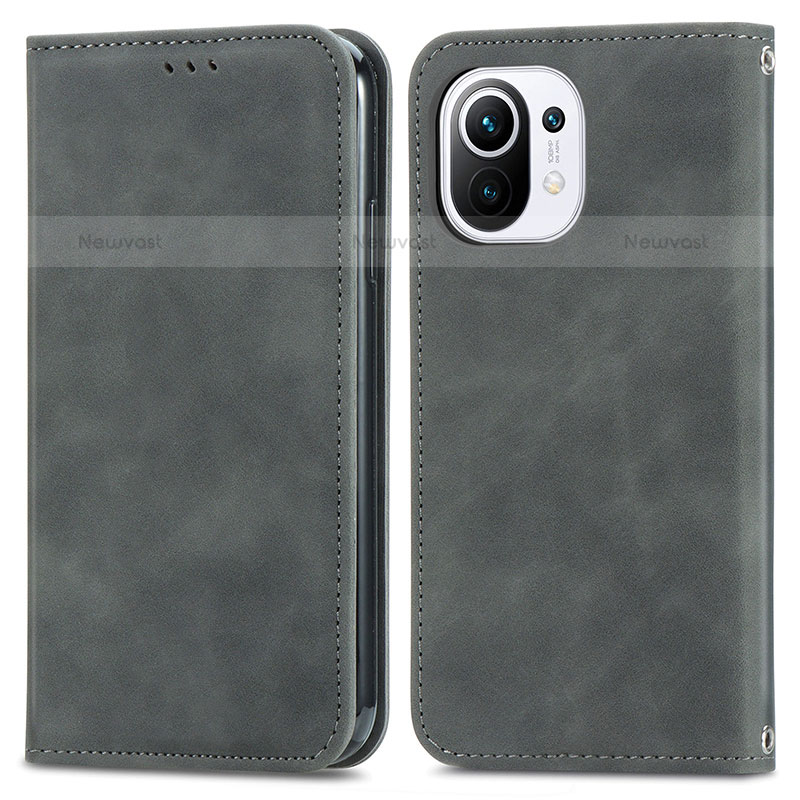 Leather Case Stands Flip Cover C05 Holder for Xiaomi Mi 11 Lite 5G NE Gray