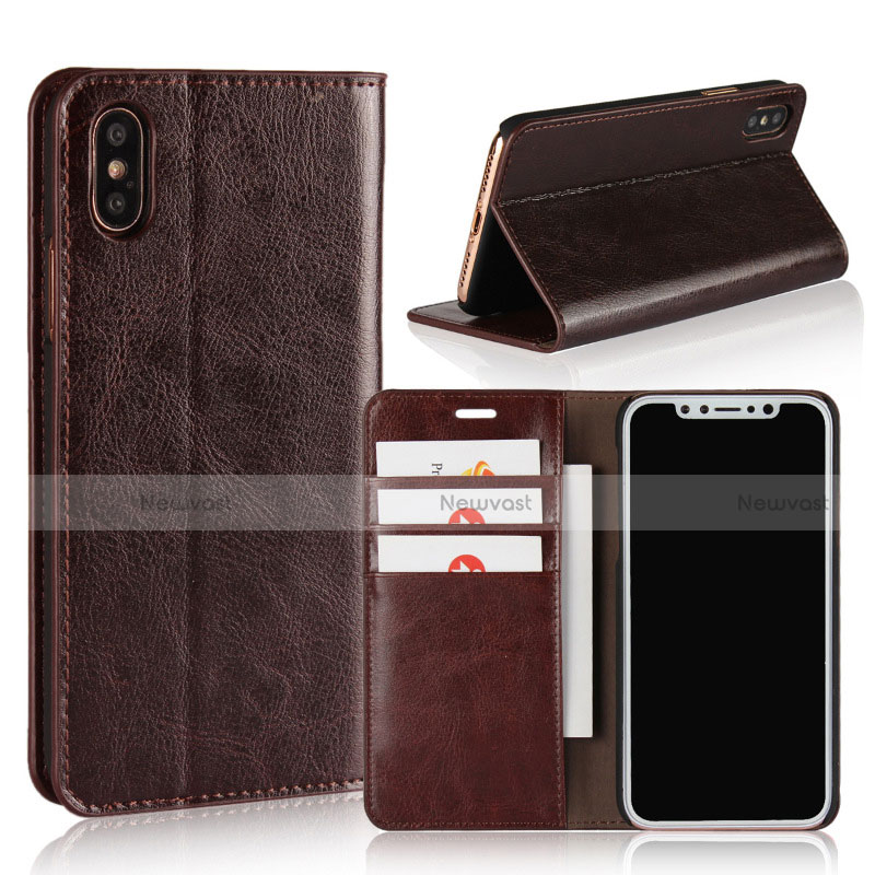 Leather Case Stands Flip Cover F01 for Apple iPhone X Brown