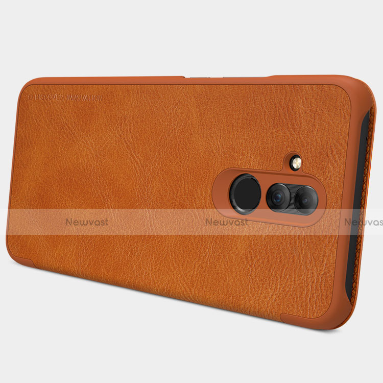 Leather Case Stands Flip Cover F01 for Huawei Mate 20 Lite Brown