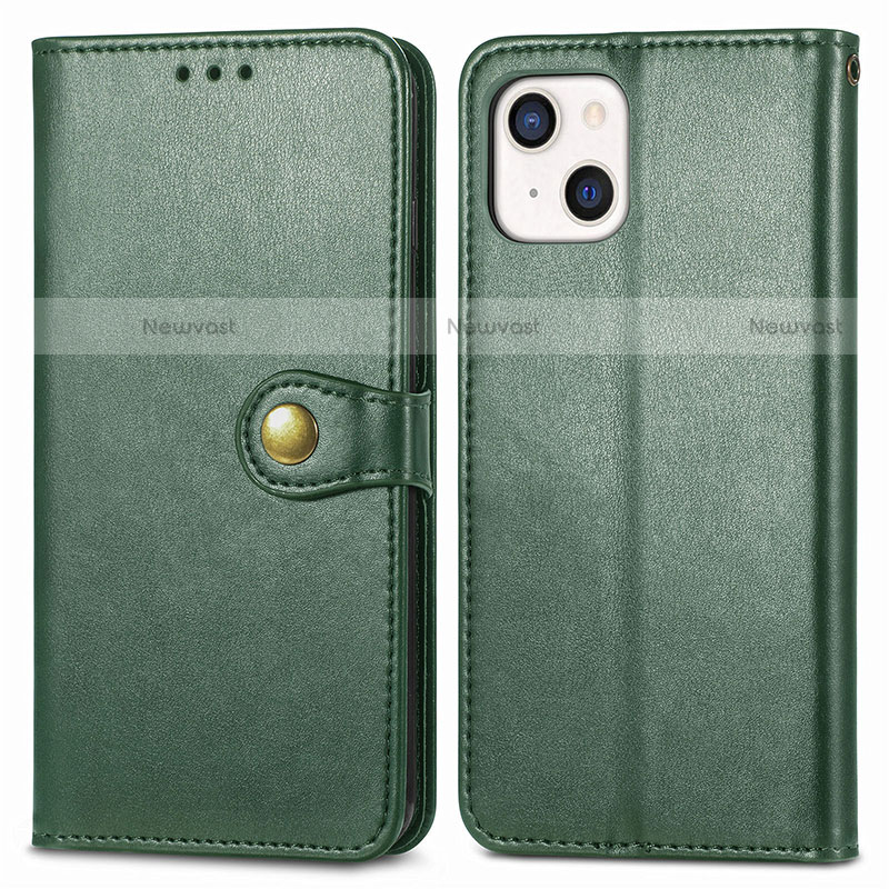 Leather Case Stands Flip Cover F01 Holder for Apple iPhone 13 Green