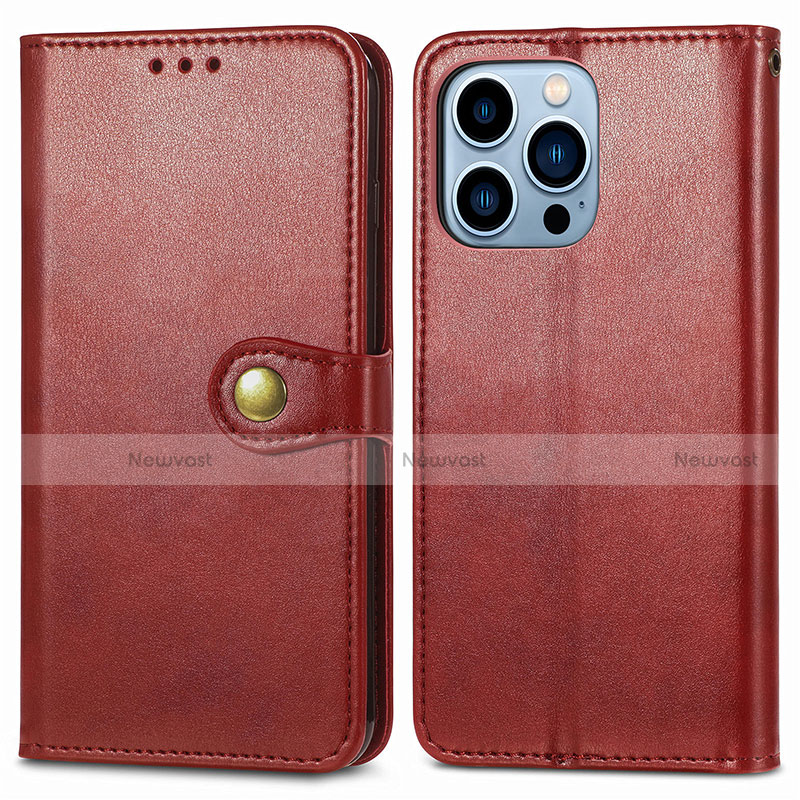 Leather Case Stands Flip Cover F01 Holder for Apple iPhone 13 Pro Red