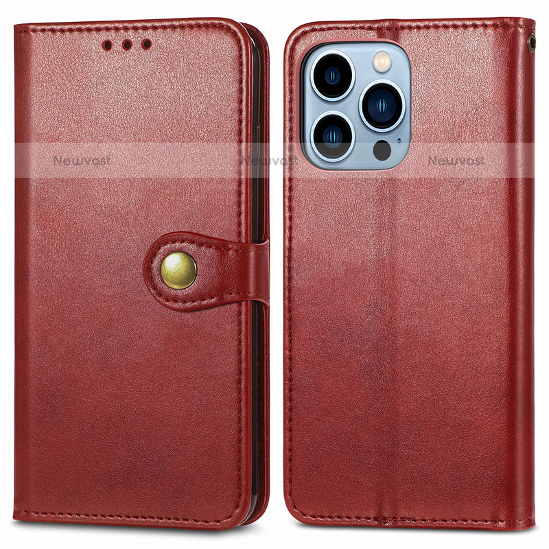 Leather Case Stands Flip Cover F01 Holder for Apple iPhone 14 Pro Red