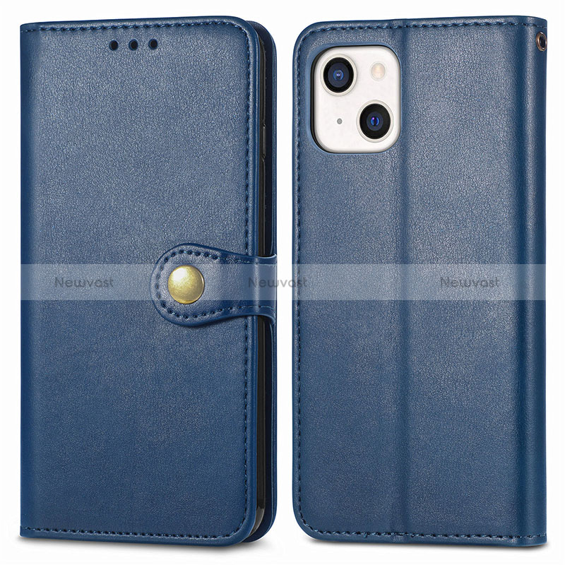 Leather Case Stands Flip Cover F01 Holder for Apple iPhone 15 Blue