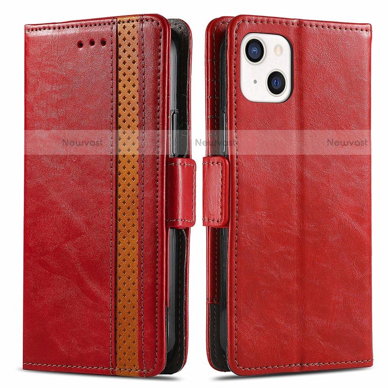 Leather Case Stands Flip Cover F03 Holder for Apple iPhone 14 Plus Red