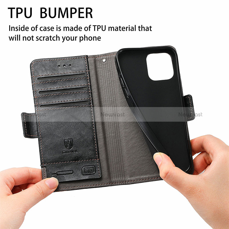 Leather Case Stands Flip Cover F03 Holder for Apple iPhone 14 Pro Max