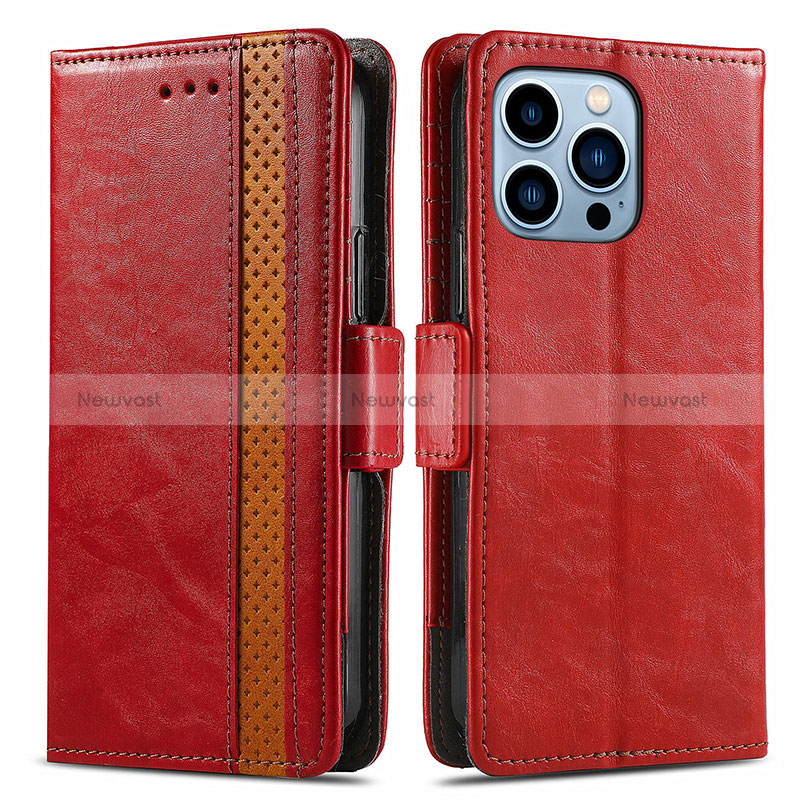 Leather Case Stands Flip Cover F03 Holder for Apple iPhone 14 Pro Max Red