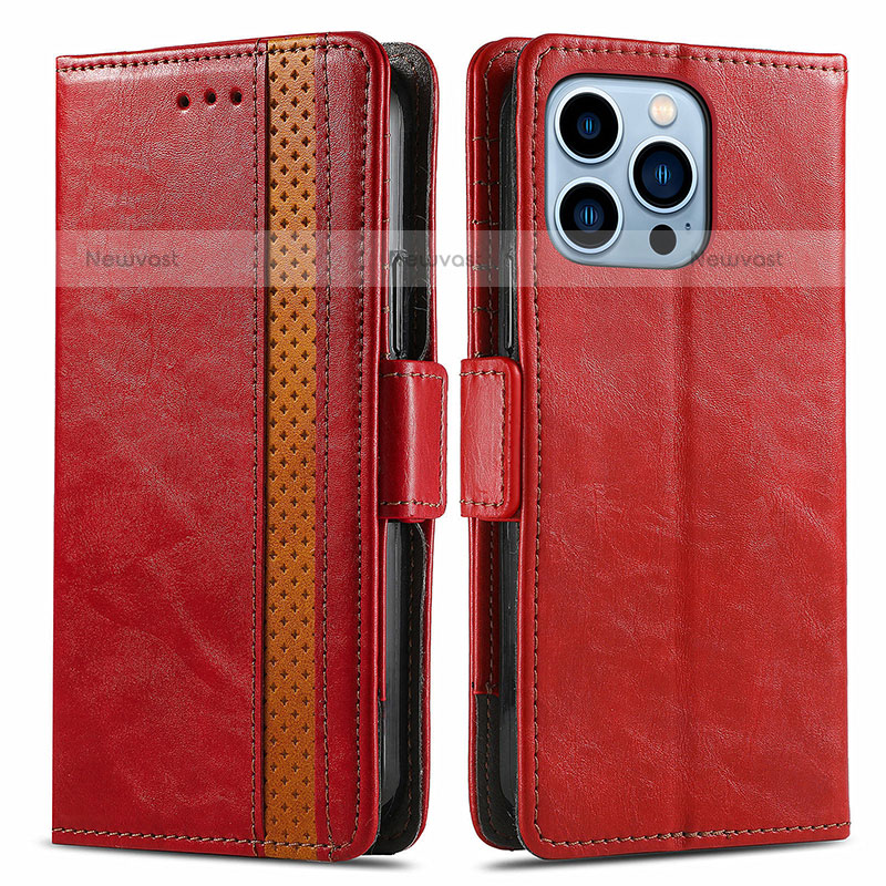 Leather Case Stands Flip Cover F03 Holder for Apple iPhone 14 Pro Red