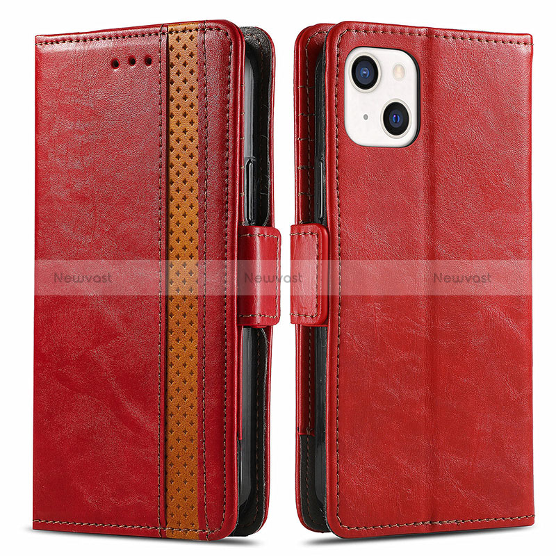 Leather Case Stands Flip Cover F03 Holder for Apple iPhone 15 Plus Red