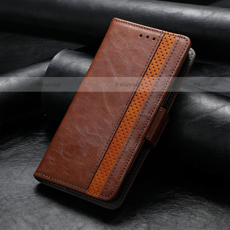 Leather Case Stands Flip Cover F04 Holder for Apple iPhone 13 Mini Brown