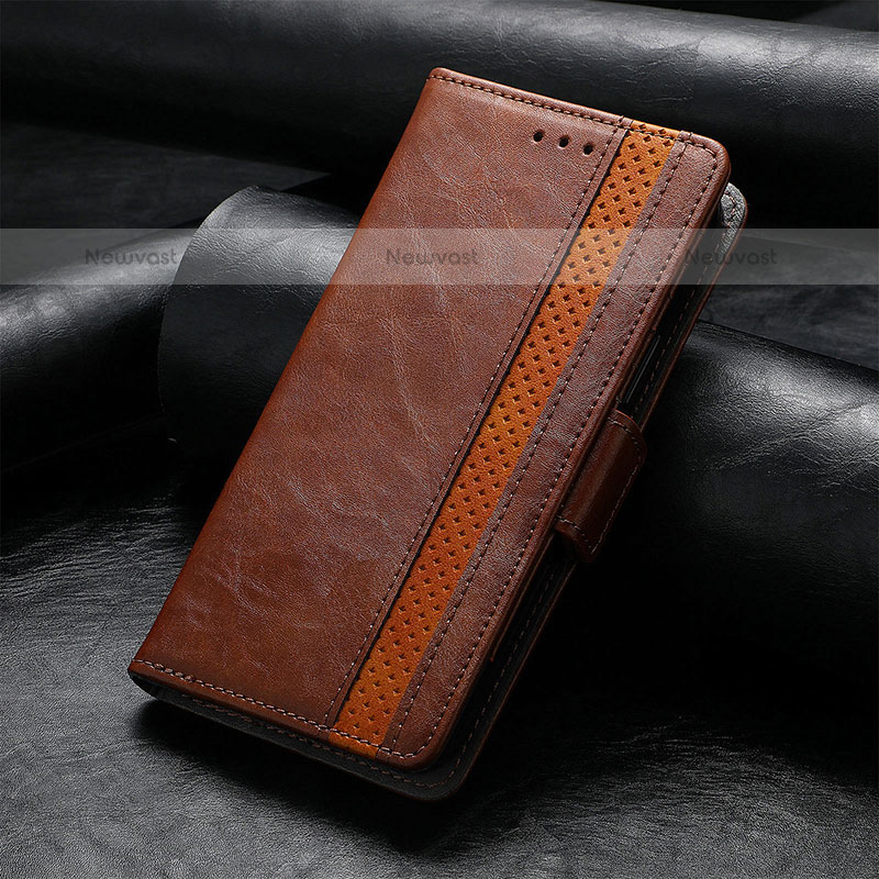 Leather Case Stands Flip Cover F04 Holder for Apple iPhone 14 Pro Brown