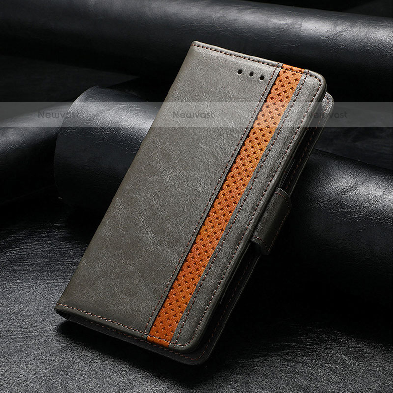 Leather Case Stands Flip Cover F04 Holder for Apple iPhone 14 Pro Gray