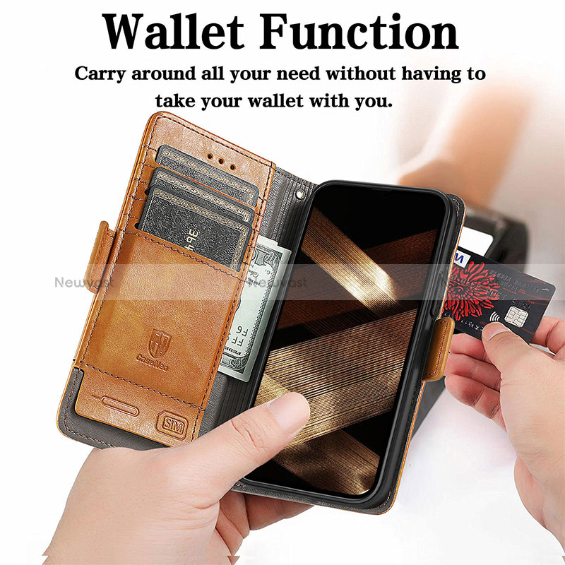 Leather Case Stands Flip Cover F04 Holder for Apple iPhone 15