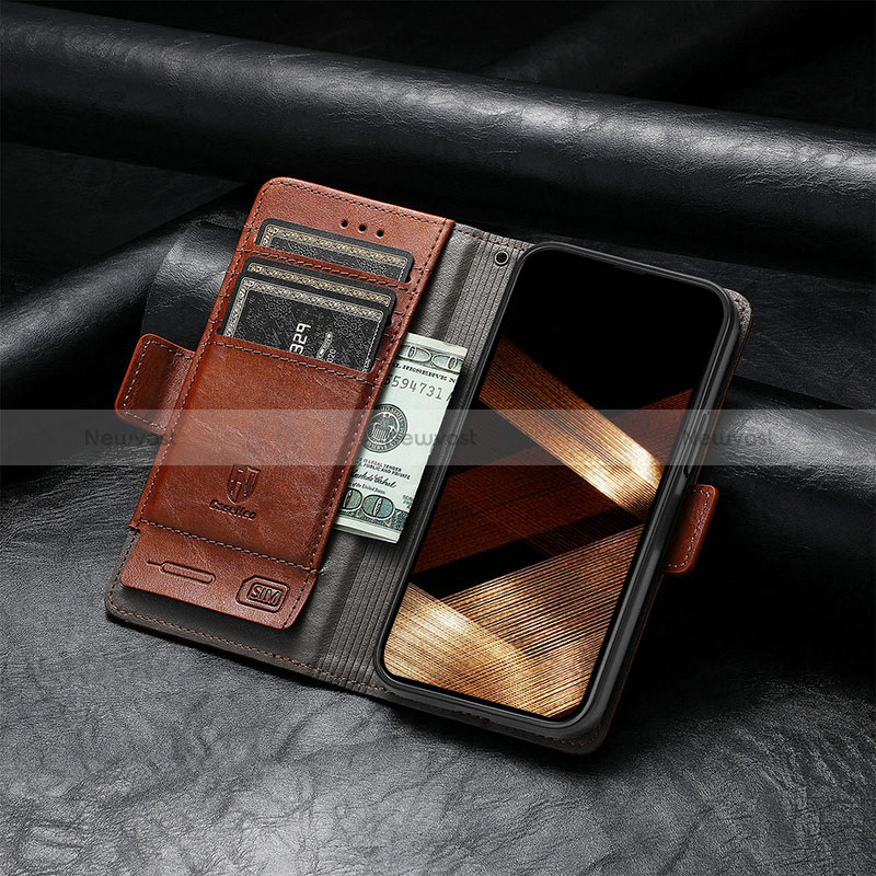 Leather Case Stands Flip Cover F04 Holder for Apple iPhone 15