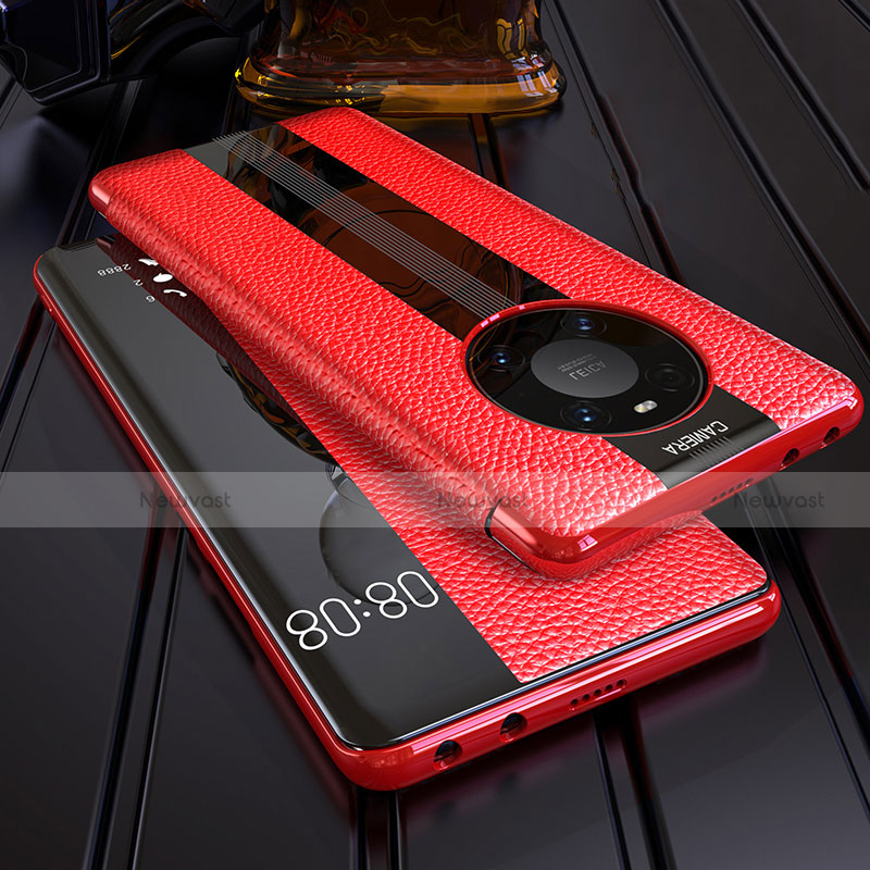 Leather Case Stands Flip Cover F05 Holder for Huawei Mate 40 Pro Red