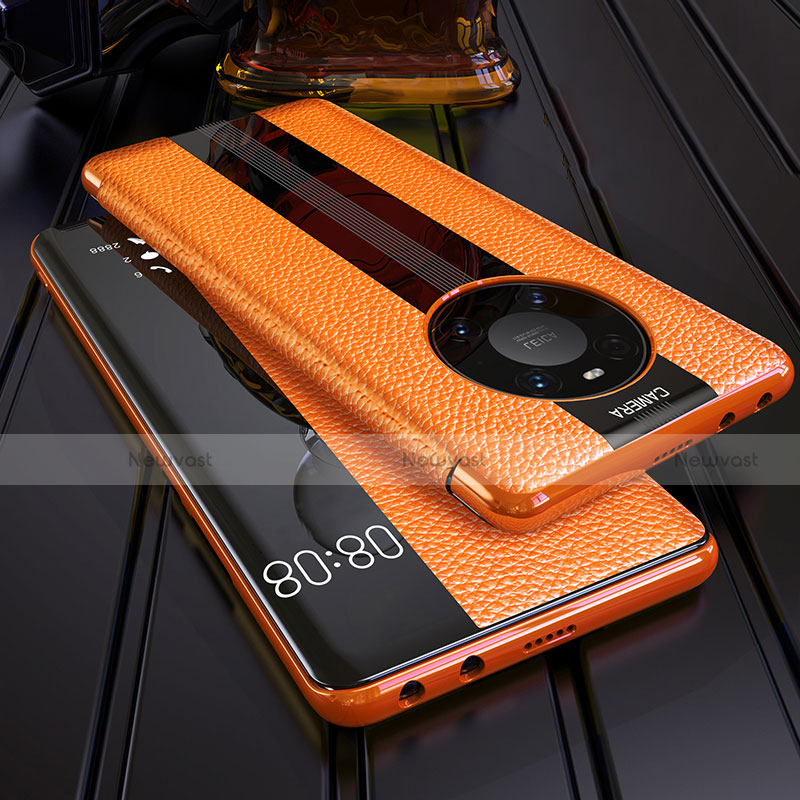 Leather Case Stands Flip Cover F05 Holder for Huawei Mate 40E Pro 4G Orange