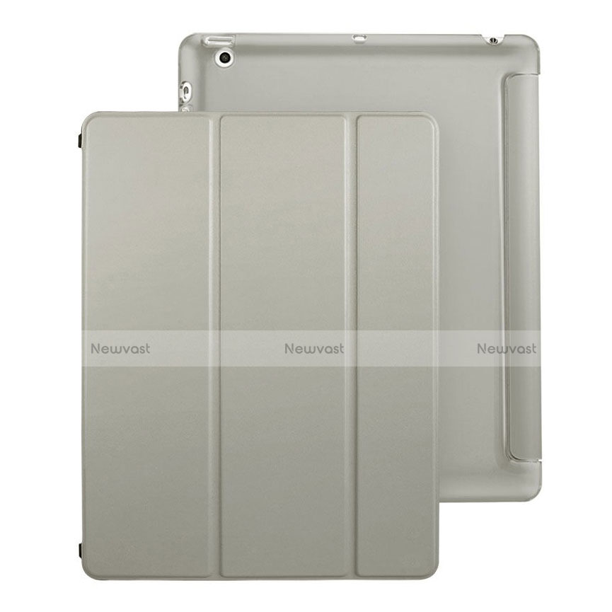 Leather Case Stands Flip Cover for Apple iPad 4 Gray