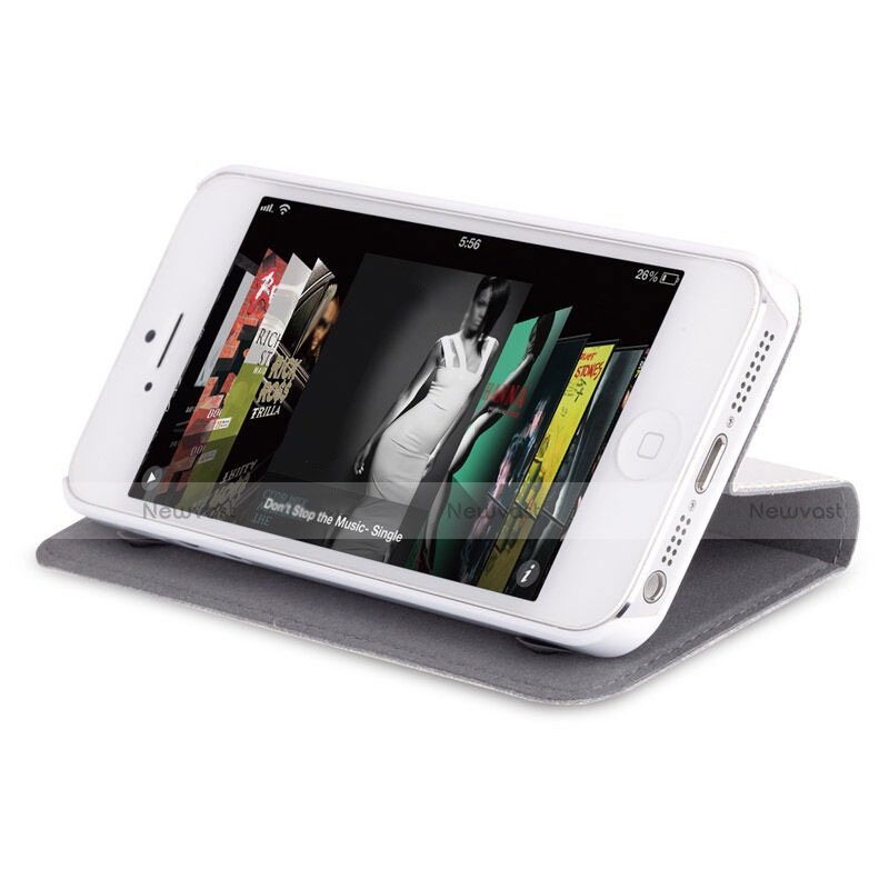 Leather Case Stands Flip Cover for Apple iPhone 5 White