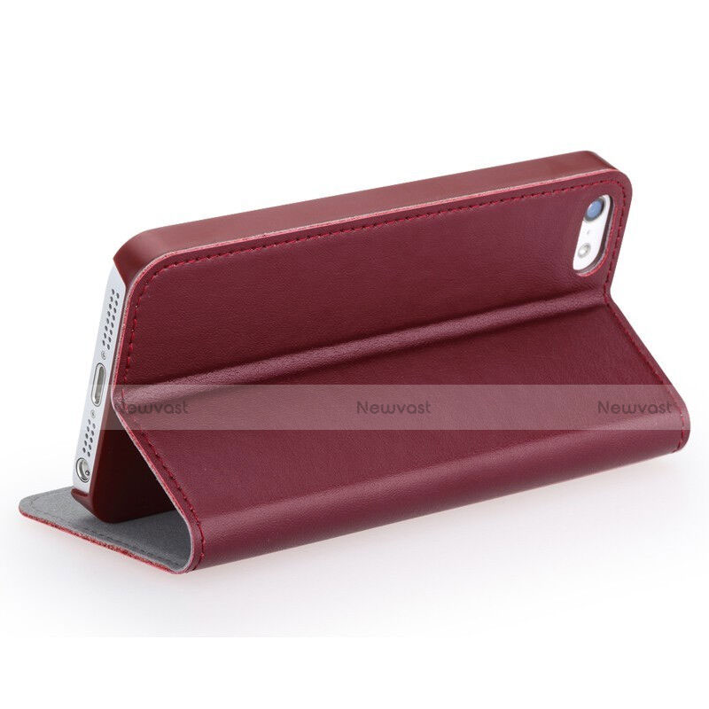 Leather Case Stands Flip Cover for Apple iPhone 5S Brown