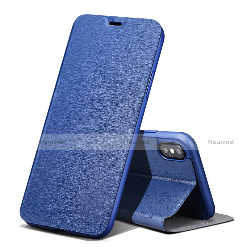 Leather Case Stands Flip Cover for Apple iPhone X Blue