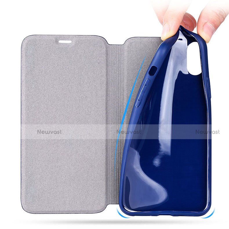 Leather Case Stands Flip Cover for Apple iPhone X Blue