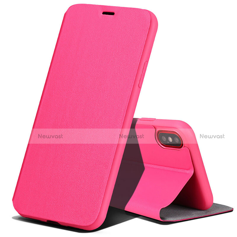 Leather Case Stands Flip Cover for Apple iPhone X Hot Pink