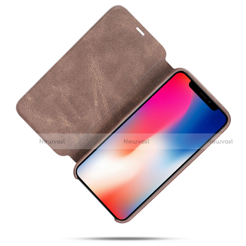 Leather Case Stands Flip Cover for Apple iPhone Xs Brown