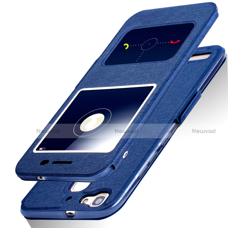 Leather Case Stands Flip Cover for Huawei Enjoy 5S Blue