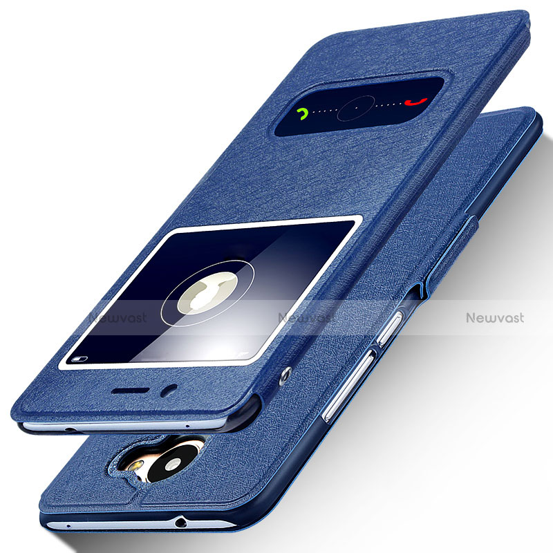 Leather Case Stands Flip Cover for Huawei Enjoy 7 Plus Blue